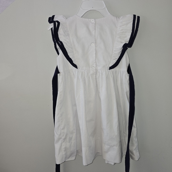 Delaney | 6 | Girls Flutter Sleeve white and navy dress - Picture 5 of 7